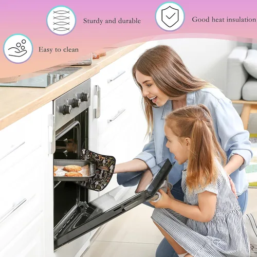 Miniatura 5 de Manoplas de horno de hongos y hojas y soportes para ollas de cocina, juego de 2 piezas, almohadilla resistente al calor para hornear, barbacoa