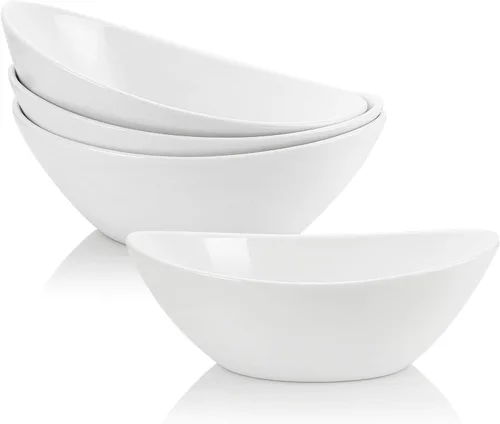 Miniatura 2 de Lawei Paquete de 4 cuencos de porcelana de 9 pulgadas, cuencos ovalados de cerámica de 36 onzas, platos grandes para ensaladas, espaguetis, postres