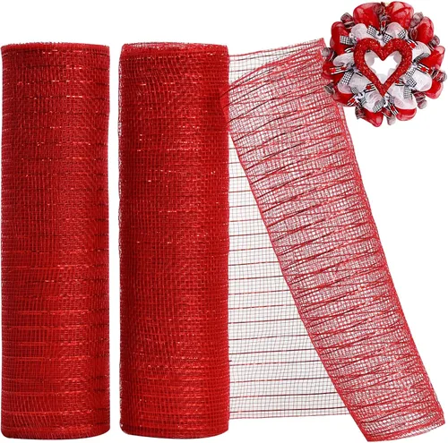 Miniatura 22 de TONIFUL 2 rollos de cinta de malla decorativa blanca de 10 pulgadas, malla de tela con papel de aluminio para suministros de corona de malla, corona