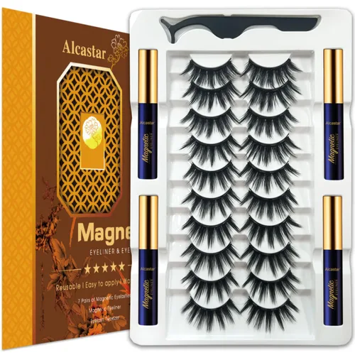 Miniatura 11 de Alcastar - Kit de pestañas magnéticas, pestañas esponjosas de la misma densidad, juego de delineador magnético impermeable, pestañas de ojos Negro