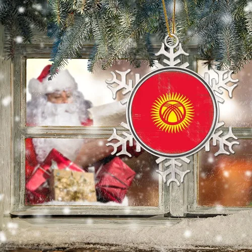 Miniatura 6 de Bandera de Kirguistán, adornos de Navidad para niños, bandera nacional, silueta de Kirguistán, decoraciones de Navidad, adornos de árbol de Navidad