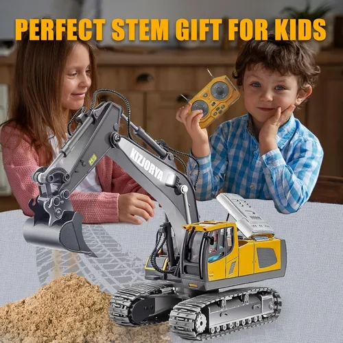 Miniatura 7 de KIZJORYA Excavadora de Control Remoto, Juguetes para Niños de 6-12 Años, Vehículos de Construcción Camión RC Recargable de 11 Canales con Sonido
