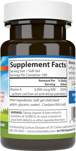 Miniatura 2 de Carlson - Vitamina A, 10000 UI (3000 mcg RAE), Visión Health, 100 cápsulas blandas