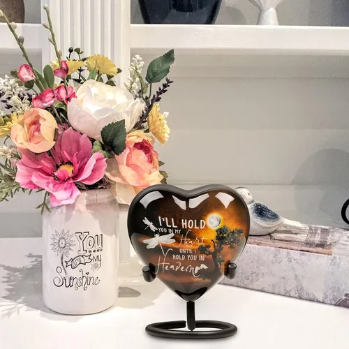 Miniatura 4 de Urnas pequeñas de corazón para cenizas humanas Mini urnas de cremación para adultos y mascotas Urna de corazón de recuerdo hecha a mano, tapa