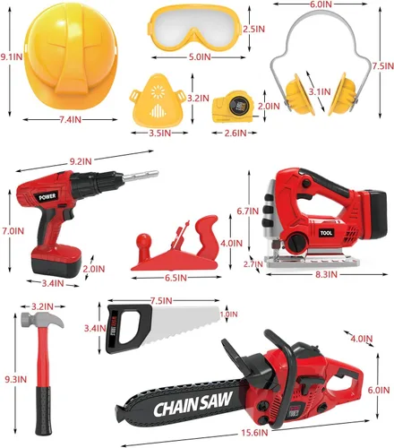 Miniatura 7 de Juego de herramientas para niños con taladro eléctrico de juguete para Halloween, motosierra de Halloween, herramientas de juguete realistas