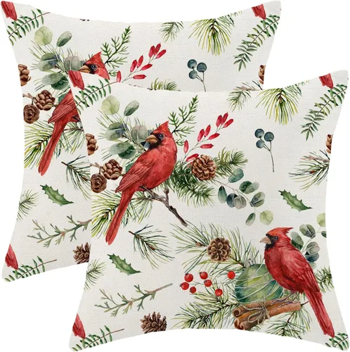 Miniatura 8 de Juego de 2 fundas de almohada de Navidad de 18 x 18 pulgadas, decoración de árbol de Navidad, fundas de almohada decorativas de invierno