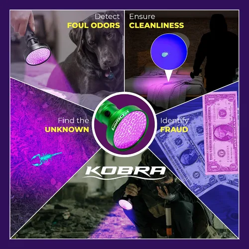 Miniatura 6 de Linterna de luz negra UV Kobra - 100 LED Luz UV portátil y luz negra para detección de orina de mascotas - Inspección de chinches, fugas y dinero