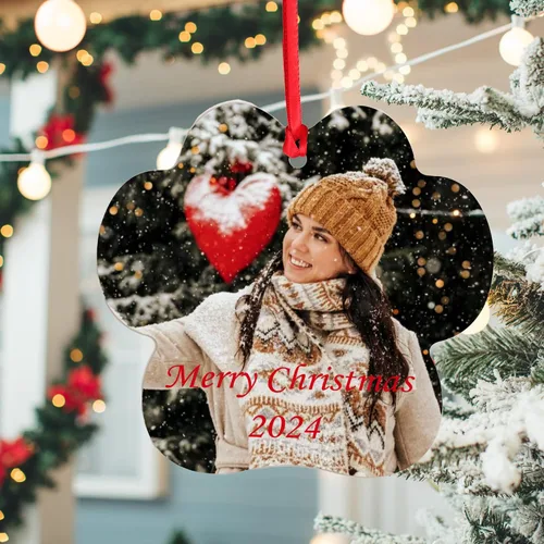 Miniatura 23 de Adornos de Navidad personalizados de doble cara con foto, adorno de Navidad personalizado 2025, adornos de corona de Navidad personalizados