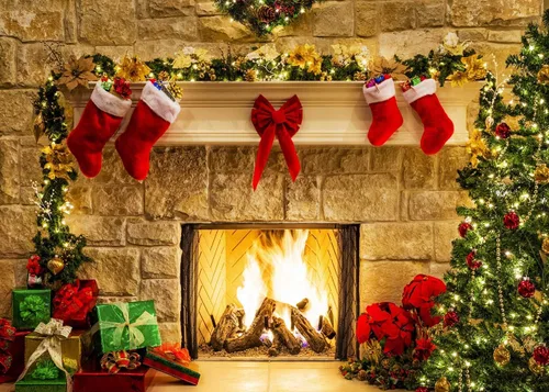 Miniatura 4 de LB Telones de fondo de chimenea de Navidad para fotografía de 5 x 3 pies, calcetines de árbol de Navidad, regalos de Año Nuevo, para niños