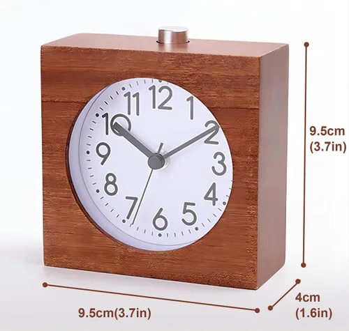 Miniatura 8 de Reloj despertador analógico de madera, cuerpo de madera sin tictac, silencioso, con función de repetición de luz nocturna, funciona