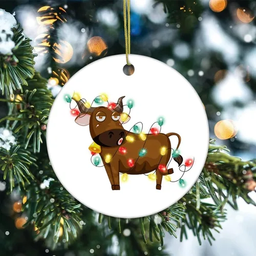 Miniatura 2 de Cheyan Animales y luces de vaca adorno de Navidad, adorno de árbol de Navidad para decoración del hogar, adorno de porcelana, adorno colgante