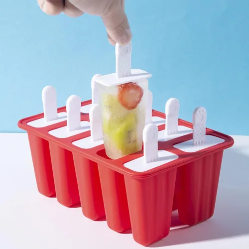 Miniatura 5 de Moldes de paletas de silicona, 10 moldes para paletas de hielo, sin BPA, fácil liberación (10 cavidades, rojo)