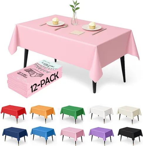 Miniatura 15 de Paquete de 12 manteles de plástico negro – Cubiertas de mesa desechables de 54 x 108 pulgadas para mesas rectangulares, resistentes y resistentes al