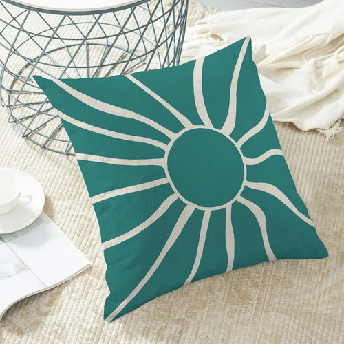 Miniatura 4 de BETGINY Fundas de almohada de verano para exteriores de 16 x 16 pulgadas, 2 unidades, color aguamarina, verde azulado, crema, sol, bohemio