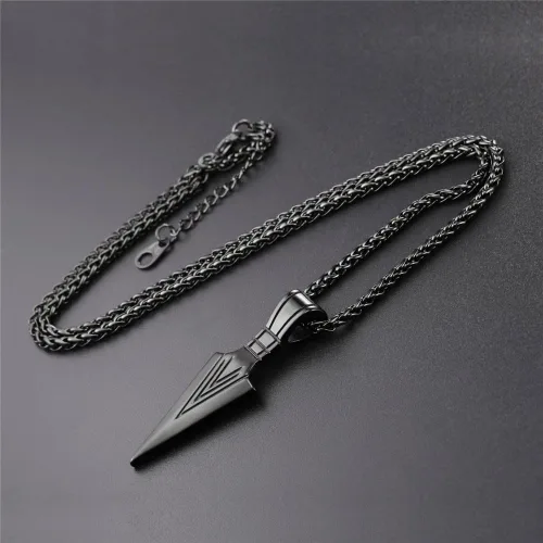 Miniatura 6 de U7 - Collar con colgante de acero inoxidable para hombre, diseño de punta de lanza, punta de flecha, dientes de lobo, con servicio de grabado