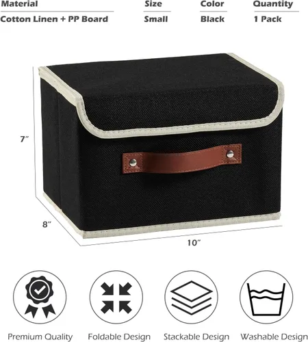 Miniatura 3 de Cajas de almacenamiento con tapa, contenedores de almacenamiento de tela de lino y algodón, contenedores organizadores, cestas decorativas plegables