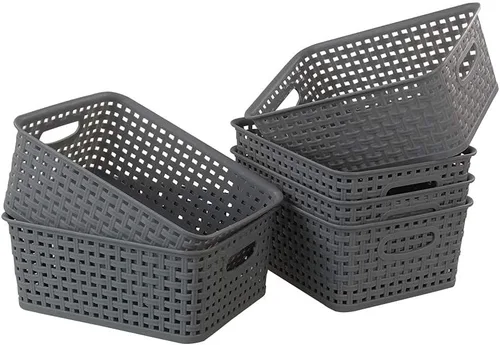 Miniatura 4 de Cesta de almacenamiento de plástico gris, 10.03 x 7.67 x 4.05 pulgadas, 6 paquetes