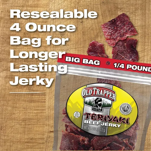 Miniatura 7 de Old Trapper Carne seca de ternera, teriyaki paquete individual de 1/4 libra, aperitivo de carne salada y dulce para almuerzos o entre comidas, 0.43