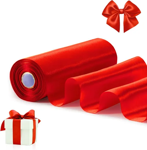 Miniatura 23 de FAKILO Cinta de satén roja de 4 pulgadas x 22 yardas de ancho para gran ceremonia de apertura, negocio, corte, lazos, Navidad, festival, decoración