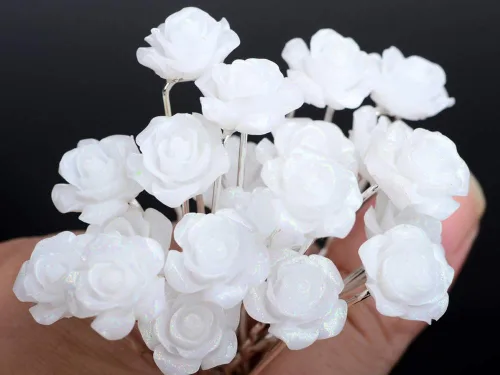 AKOAK 20 horquillas para el pelo de boda nupcial, horquillas para el pelo con flores de rosa blanca