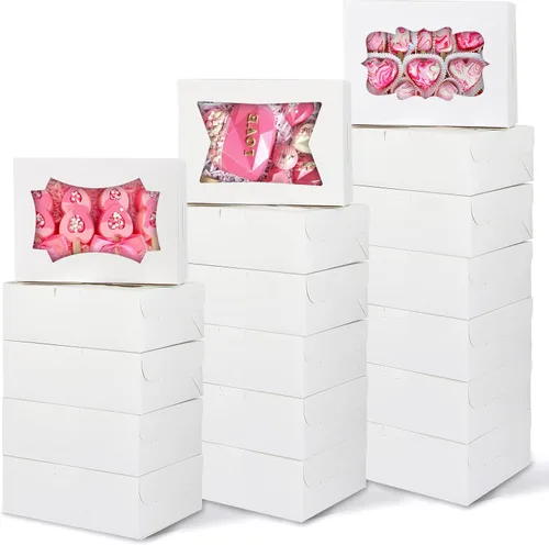 Miniatura 8 de TOMNK 50 cajas de galletas con ventana, 8 x 6 x 2.5 pulgadas, cajas de panadería con ventana de 2 estilos para golosinas, fresas cubiertas