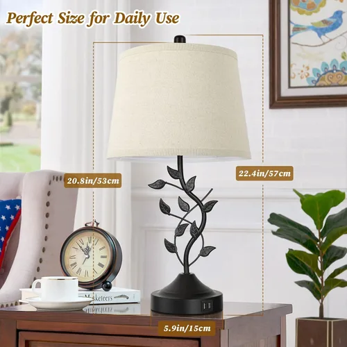Miniatura 5 de Lámparas de mesa táctiles regulables de 3 vías para sala de estar, juego de 2 lámparas tradicionales para dormitorio con 2 puertos de carga USB