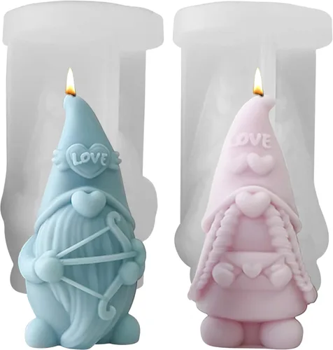 Moldes de vela de silicona de gnomos de San Valentín para hacer velas, molde de fundición de silicona 3D para enanos, moldes de resina epoxi de yeso