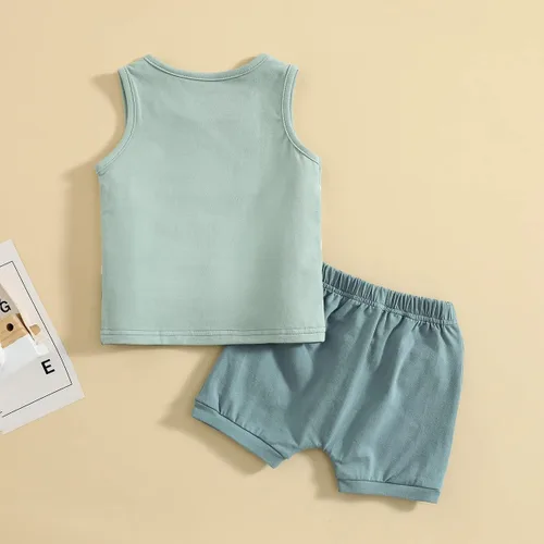 Miniatura 45 de Conjunto de ropa casual de manga corta con botones y pantalones cortos de lino para bebés y niños pequeños