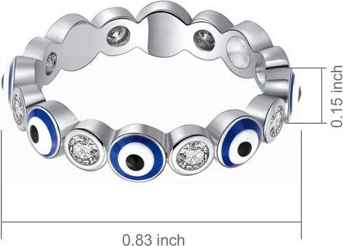 Miniatura 6 de Esbbela Anillo contra el mal de ojo para mujer, chapado en oro blanco de 18 quilates, banda de ojo turco con circonita cúbica, anillo de compromiso