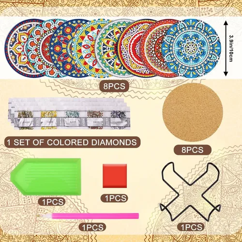Miniatura 2 de UPINS 8 piezas de kits de pintura de arte de diamante con mandala, posavasos de arte de diamante con soporte, kits de arte de diamante Mandala azul