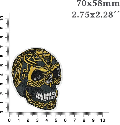 Miniatura 4 de Parche de calavera piratas Parche termoadhesivo de calavera dorada para todas las telas y cuero, calcomanía de cabeza de calavera para ropa