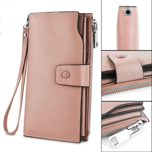 Miniatura 3 de YALUXE Cartera de piel auténtica para mujer, con bloqueo RFID, tarjetero múltiple con bolsillo para teléfono celular