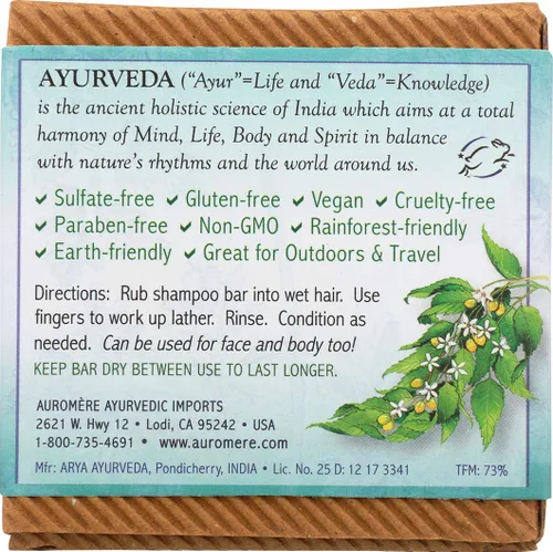 Miniatura 2 de Auromere Barra de champú ayurvédica, ecológica, hecha a mano, vegana, libre de crueldad, natural, sin OMG, todo en una barra para jabón y champú