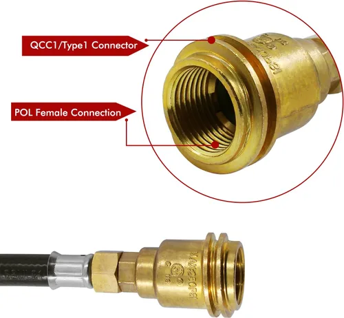 Miniatura 7 de Adaptador de Manguera Divisor en Y de Propano - Tanque Doble de Dos Vías Entrada de Regulador QCC1 y Válvulas de Latón de Salida POL/QCC1