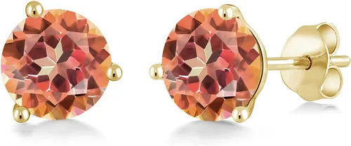 Miniatura 36 de Gem Stone King Aretes de oro de 14 quilates, 0.236 in, piedra natal redonda, Martini, 3 puntas, aretes de oro para mujer