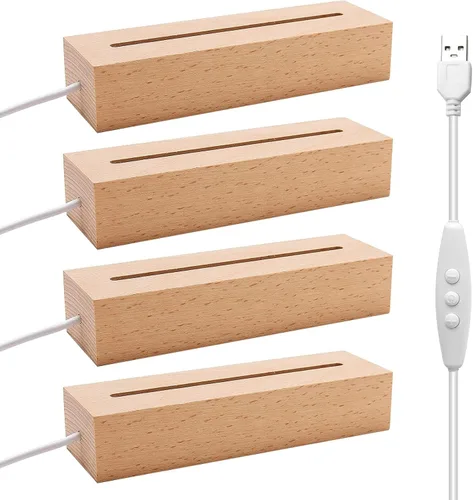 Miniatura 9 de EATAKWARD 4 piezas de pedestal de exhibición de luz rectangular de madera de 5.9", base de exhibición LED de madera con luces coloridas atenuables