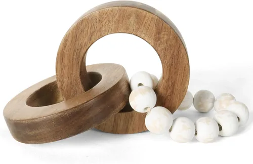Oakrain Decoración de eslabones de cadena de madera, decoración de nudo tallado hecho a mano, acentos minimalistas de decoración del hogar,