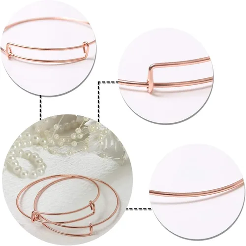 Miniatura 3 de UPINS 60 pulseras expandibles, pulseras ajustables de alambre de acero inoxidable en blanco a granel para mujer, fabricación de joyas de 2.6 pulgadas