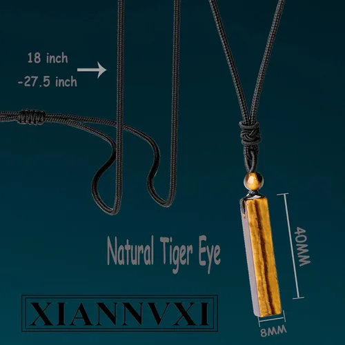Miniatura 6 de XIANNVXI Collar de barra para hombre, collar de cristal curativo negro, cuerda ajustable, piedras preciosas naturales, rectángulo, simple y fresco