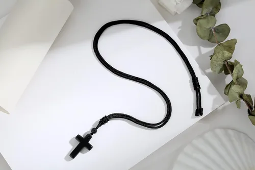 Miniatura 3 de Collar de cristal de obsidiana, collares de cristales de cruz, cuerda negra, piedra preciosa Reiki, joyería de cuarzo energético para hombres