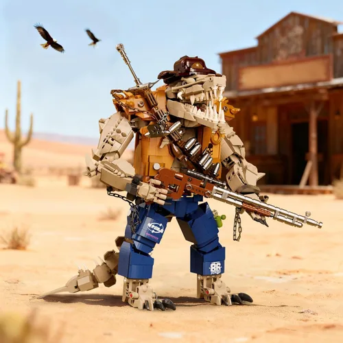 Miniatura 3 de Mov stone Cowboy - Juego de construcción de cocodrilo con cabeza articulada, compatible con Lego adultos, manos, pies y mandíbula, 1503 piezas