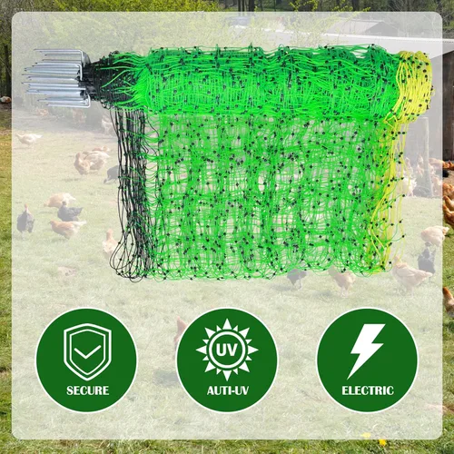 Miniatura 3 de Red eléctrica para cerca, red eléctrica para aves de corral de 35.5 pulgadas x 164 pies con postes de fibra de vidrio y estacas de doble pincho