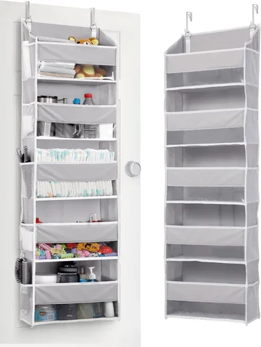 Miniatura 21 de ULG Organizador para colgar sobre la puerta, 5 niveles extra grande con 10 bolsillos de malla, capacidad de 100 libras, organizador de puerta Beige