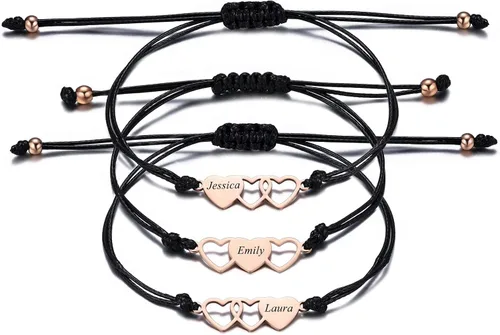 INBLUE Juego de Pulseras de Corazón a Juego Personalizado, Nombre Personalizado 234 Piezas de Acero Inoxidable BFF Mejor Amiga Juego de Pulseras,