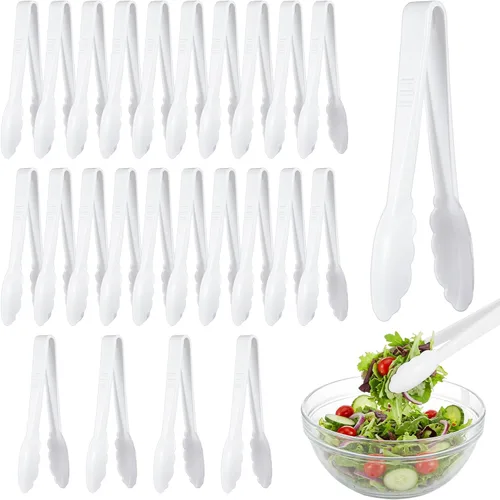 Miniatura 11 de Tessco for you 100 pinzas de plástico para servir a granel, pinzas desechables de plástico de 9 pulgadas, pinzas de ensalada resistentes para Negro