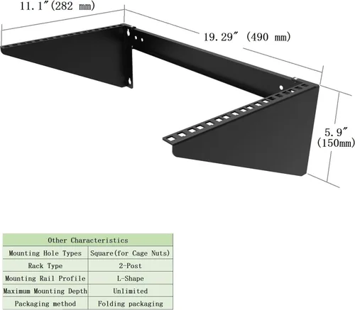 Miniatura 6 de Estante vertical de montaje en pared de 1U de 19 pulgadas, soporte de panel de conexión de montaje en pared resistente para equipos de datos y red