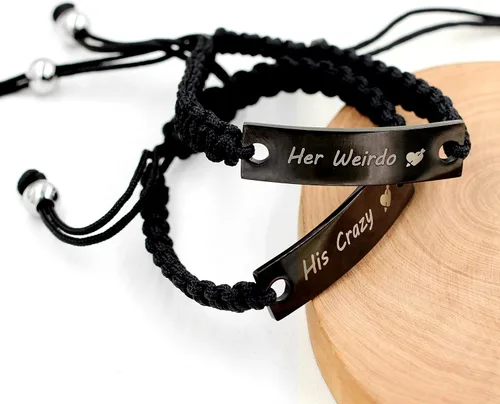 Miniatura 5 de 1 par de pulseras trenzadas Hademade para parejas, pulseras para hombres y mujeres grabadas con "I Love You 3000, God Gave Me You, His Crazy Her