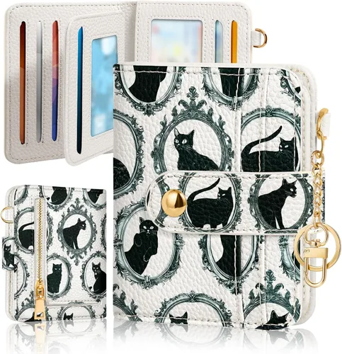 Miniatura 10 de Bistup Cartera para Mujeres Pequeña y Bonita Cartera de Tarjetas de Cuero Genuino RFID con Llavero para Damas Adolescentes Niñas Plegable