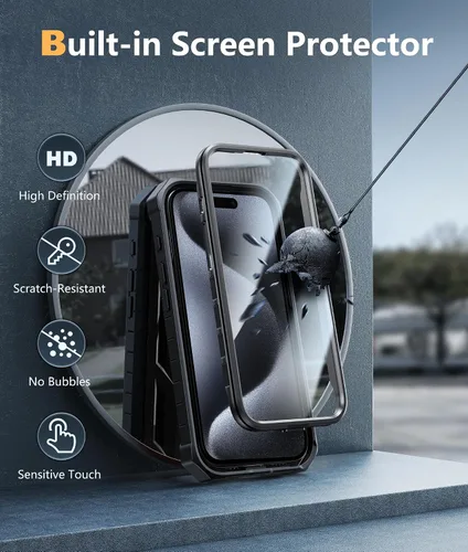 Miniatura 4 de FNTCASE Funda para iPhone 15-Pro-Max: Cubierta protectora resistente de grado militar a prueba de caídas para teléfono celular con soporte y Negro