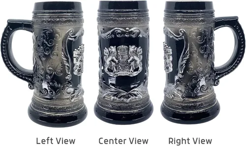 Miniatura 4 de OktoberfestHaus - Taza de cerveza con escudo de armas del Bayern alemán, escudo de armas Bier Krug con emblema de metal en jarra de cerámica negra
